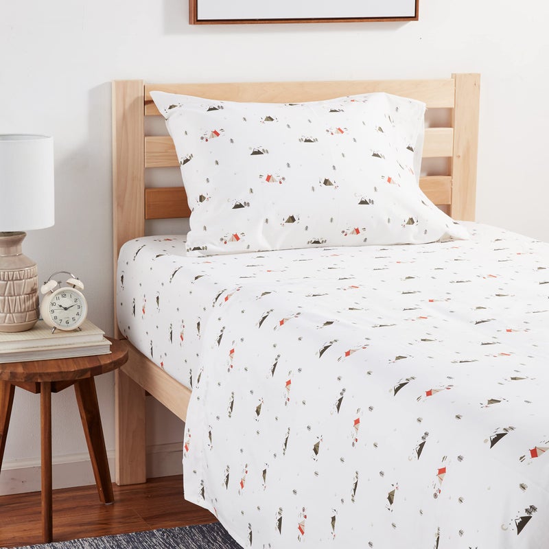 Eddie Bauer - Twin Sheet Set, Cotton Percale Bed Sheets, Crisp & Cool Bed Sheets, Ideal Dorm Essentials (Cascade Camping White, Twin) - Image 2